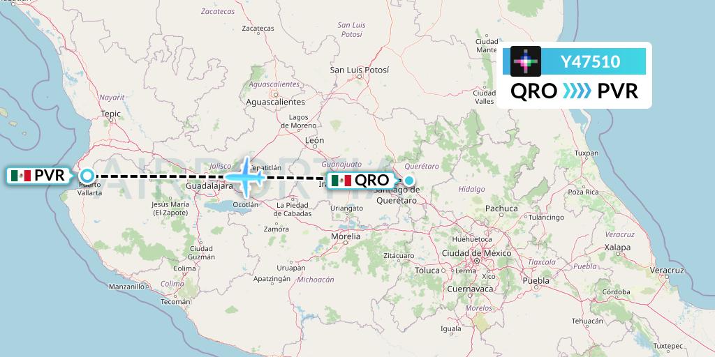 Y47510 Volaris Flight Map: Queretaro to Puerto Vallarta