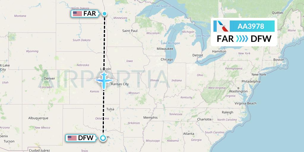 AA3978 American Airlines Flight Map: Fargo to Dallas