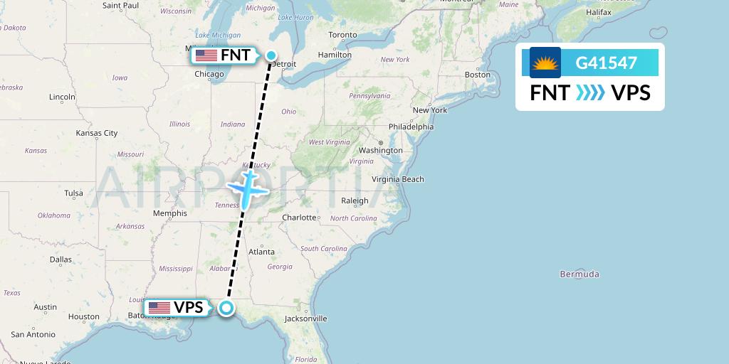 G41547 Allegiant Air Flight Map: Flint to Valparaiso