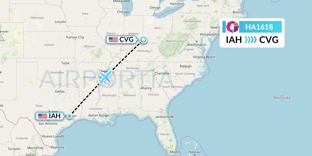 HA1618 Hawaiian Airlines Flight Map: Houston to Cincinnati