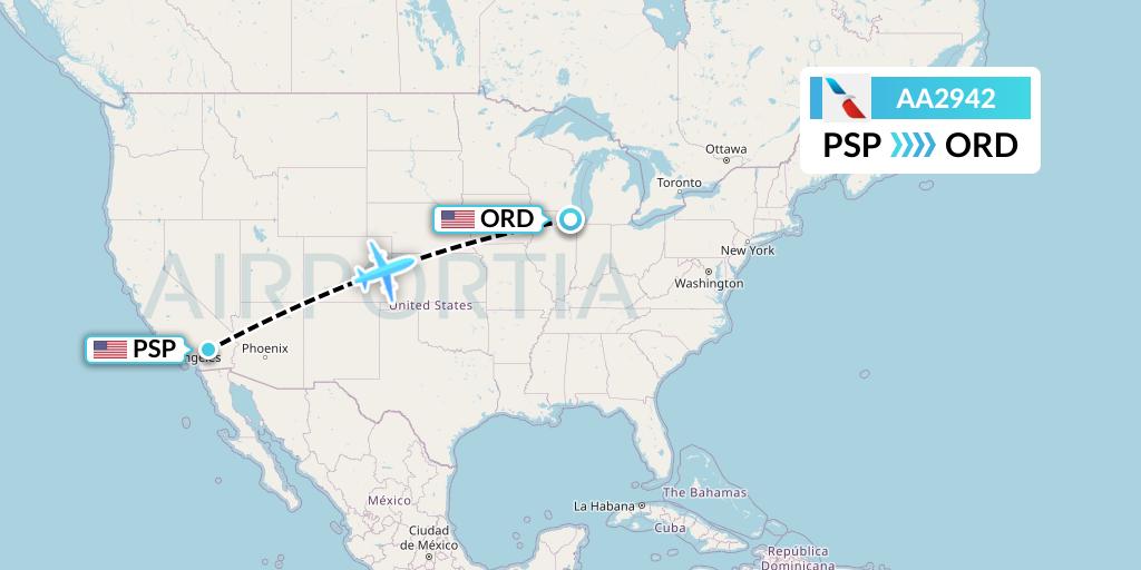 AA2942 American Airlines Flight Map: Palm Springs to Chicago