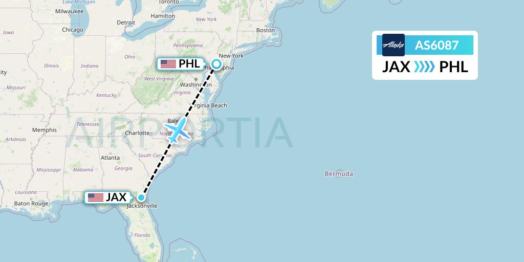 AS6087 Alaska Airlines Flight Map: Jacksonville to Philadelphia