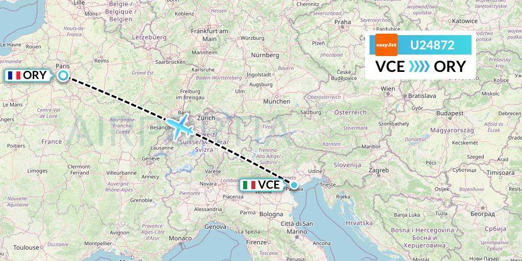 U24872 EasyJet Flight Map: Venice to Paris