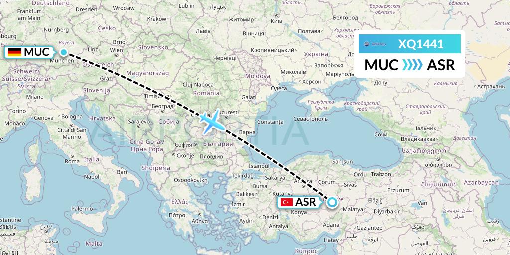 XQ1441 SunExpress Flight Map: Munich to Kayseri