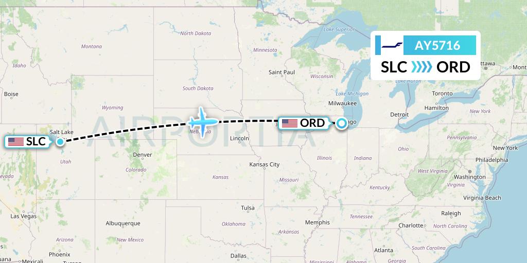 AY5716 Finnair Flight Map: Salt Lake City to Chicago