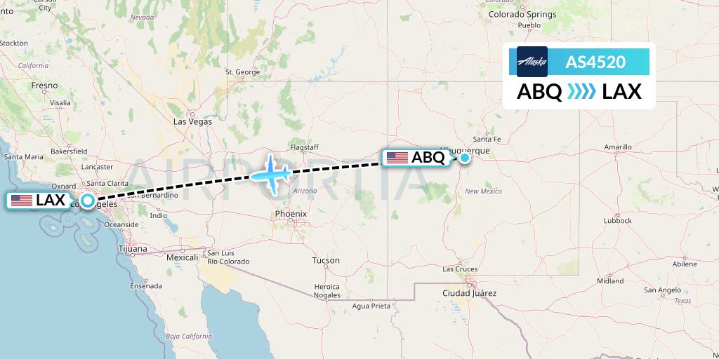 AS4520 Alaska Airlines Flight Map: Albuquerque to Los Angeles