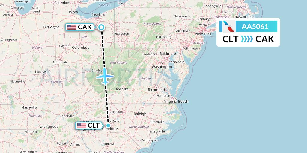 AA5061 American Airlines Flight Map: Charlotte to Akron