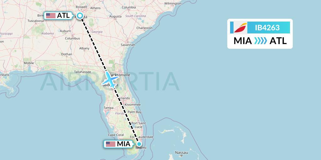 IB4263 Iberia Flight Map: Miami to Atlanta
