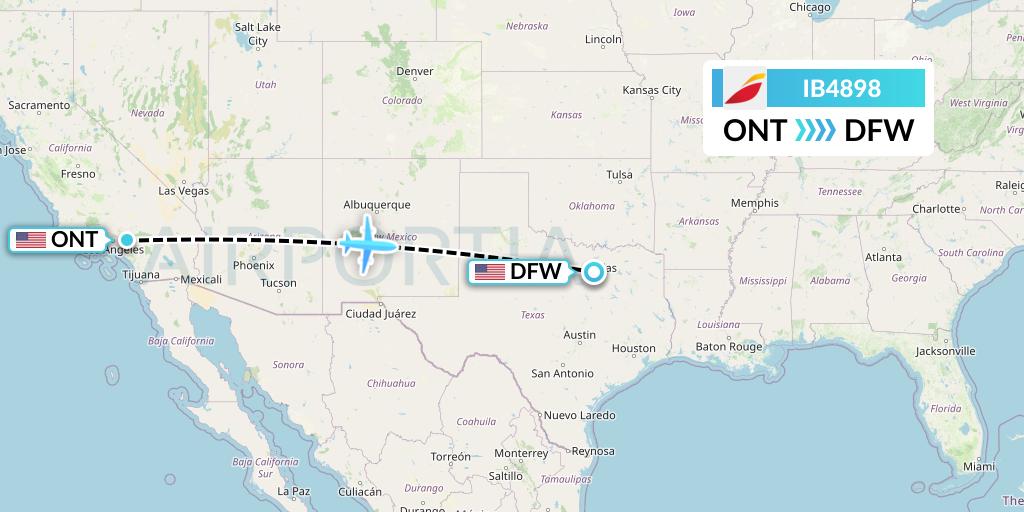 IB4898 Iberia Flight Map: Ontario to Dallas