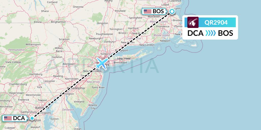 QR2904 Qatar Airways Flight Map: Washington to Boston