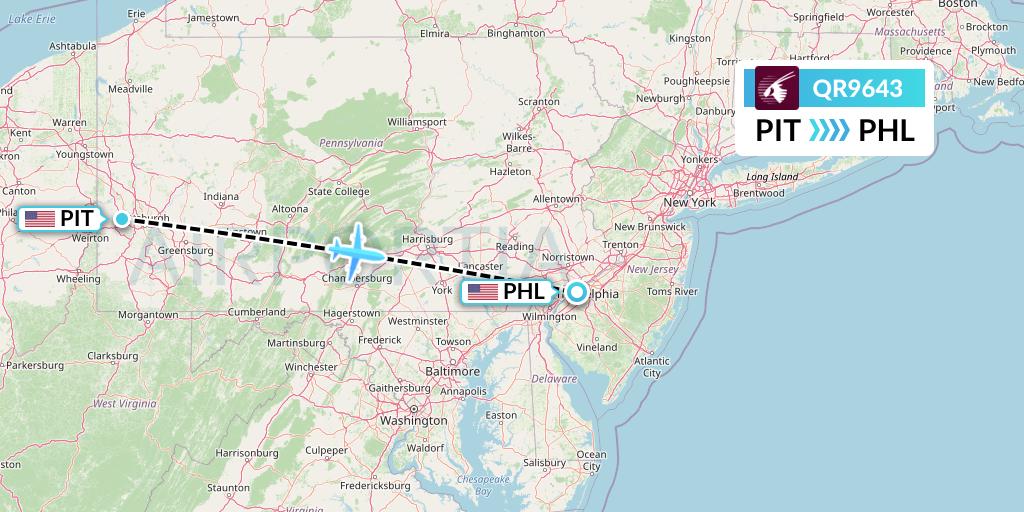 QR9643 Qatar Airways Flight Map: Pittsburgh to Philadelphia