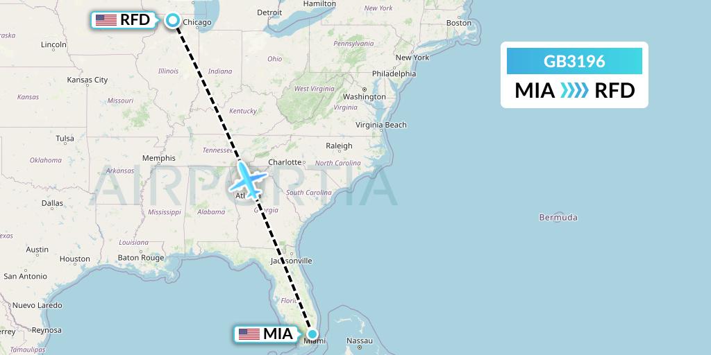 GB3196 ABX Air Flight Map: Miami to Chicago