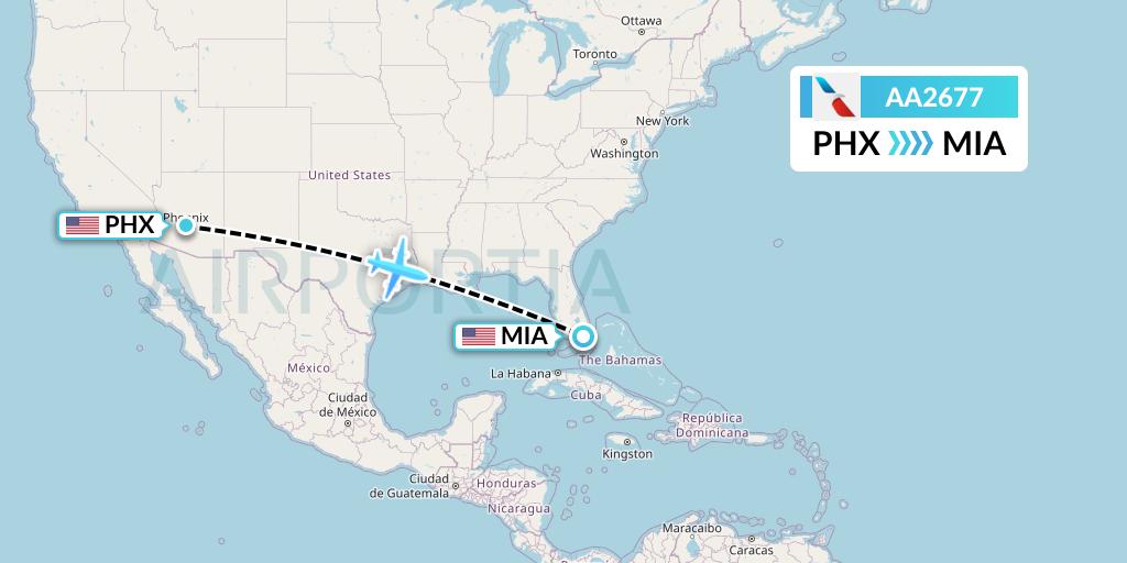 AA2677 American Airlines Flight Map: Phoenix to Miami