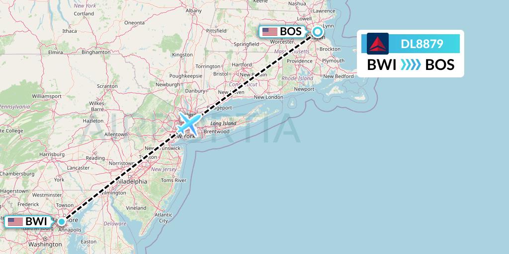 DL8879 Delta Air Lines Flight Map: Baltimore to Boston
