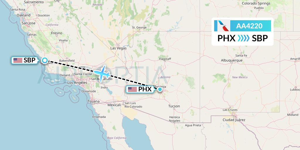 AA4220 American Airlines Flight Map: Phoenix to San Luis Obispo