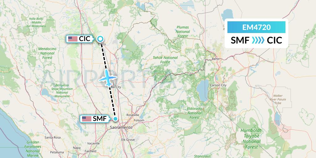 EM4720 Empire Airlines Flight Map: Sacramento to Chico
