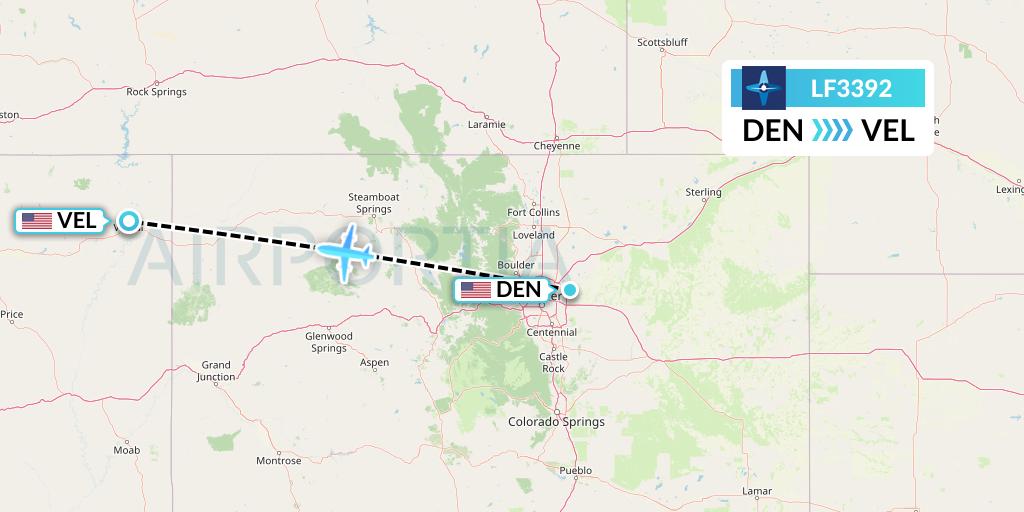 LF3392 Corporate Flight Management Flight Map: Denver to Vernal