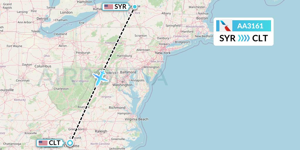 AA3161 American Airlines Flight Map: Syracuse to Charlotte