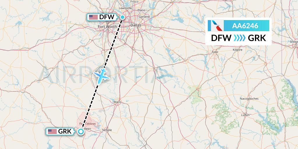 AA6246 American Airlines Flight Map: Dallas to Killeen