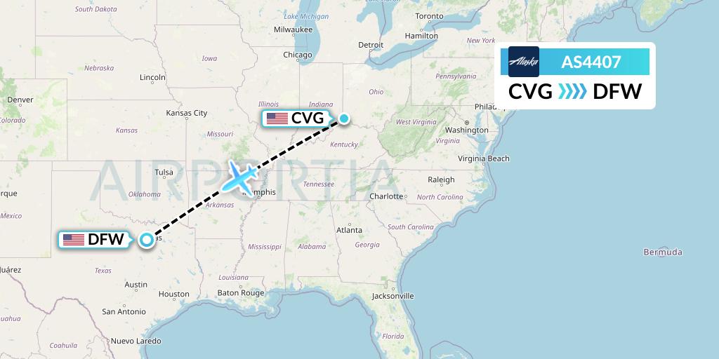 AS4407 Alaska Airlines Flight Map: Cincinnati to Dallas
