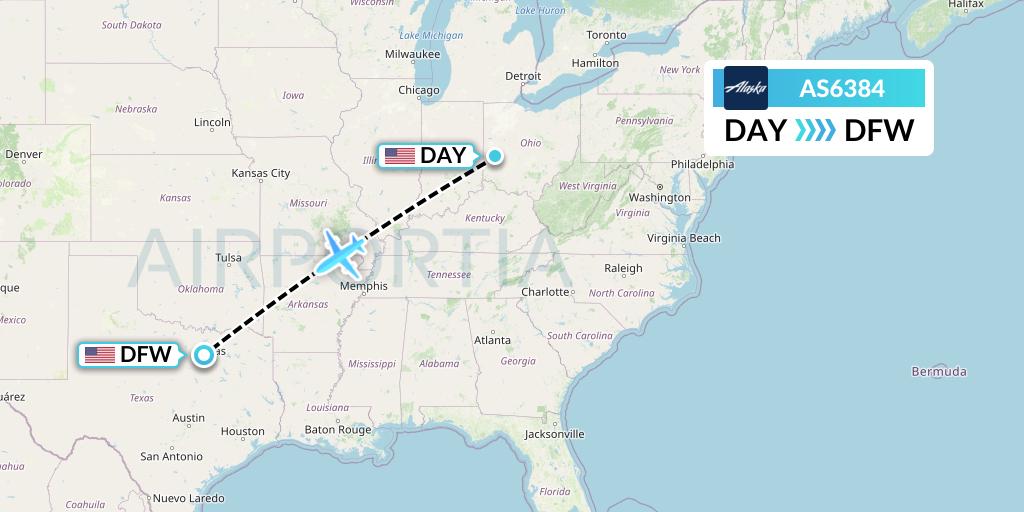 AS6384 Alaska Airlines Flight Map: Dayton to Dallas