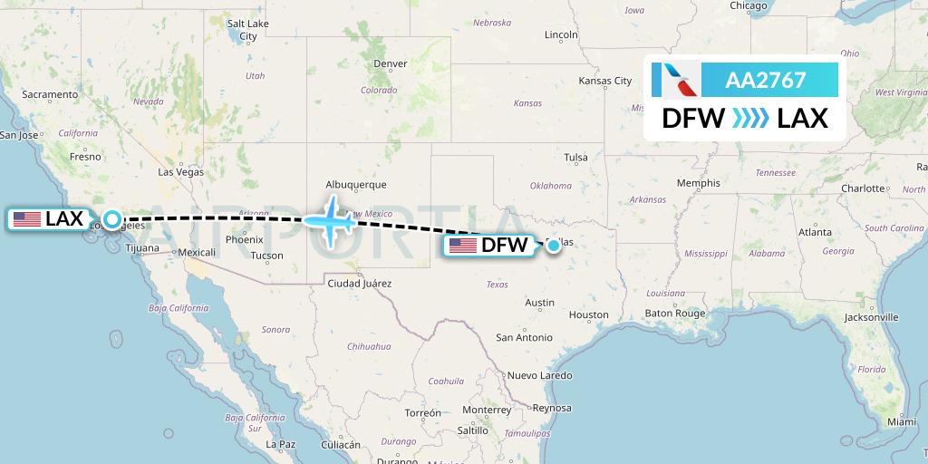 AA2767 American Airlines Flight Map: Dallas to Los Angeles