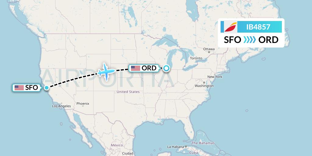 IB4857 Iberia Flight Map: San Francisco to Chicago