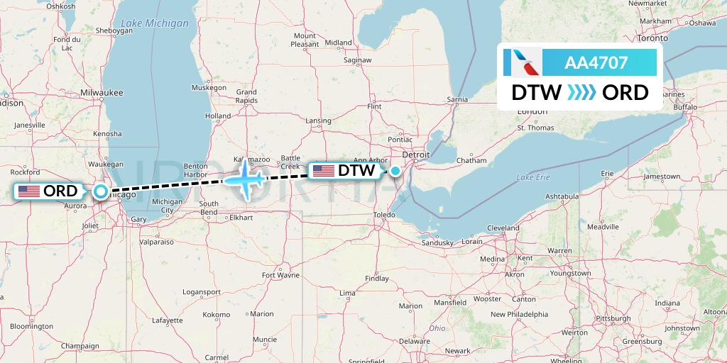 AA4707 American Airlines Flight Map: Detroit to Chicago