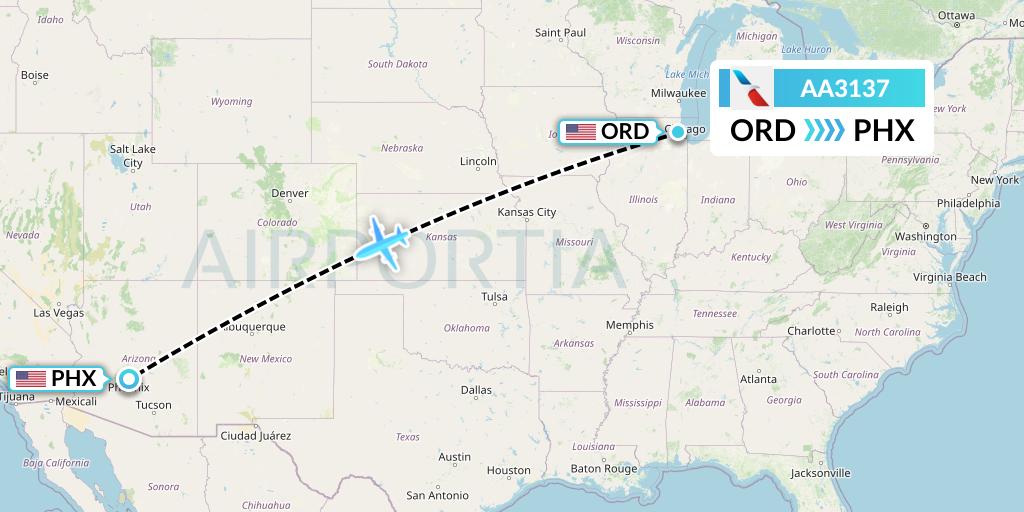 AA3137 American Airlines Flight Map: Chicago to Phoenix