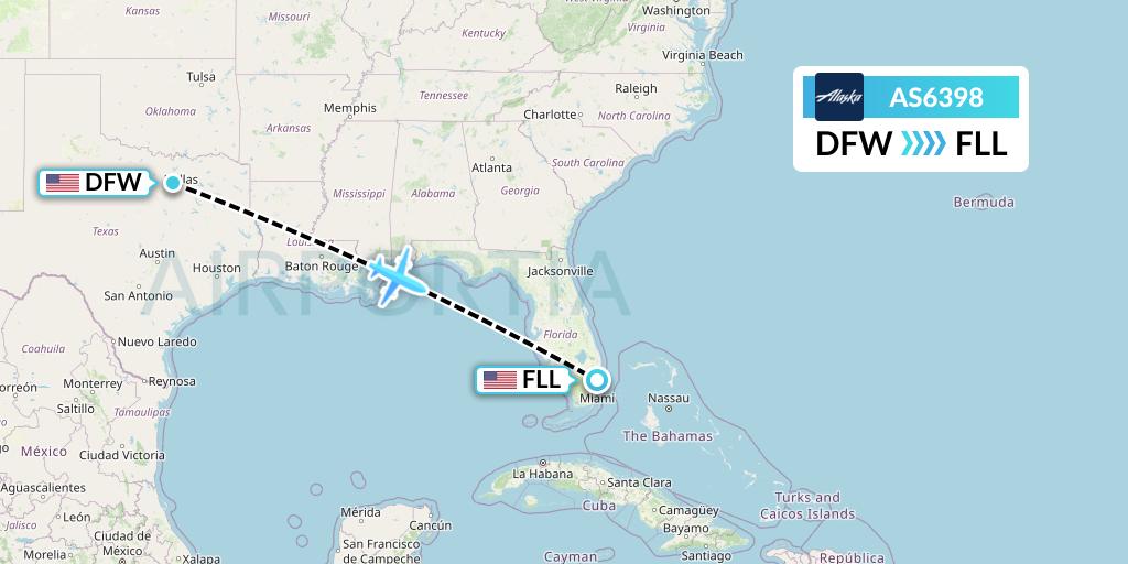 AS6398 Alaska Airlines Flight Map: Dallas to Fort Lauderdale