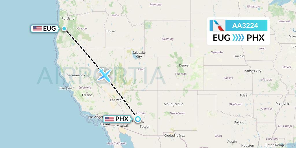 AA3224 American Airlines Flight Map: Eugene to Phoenix