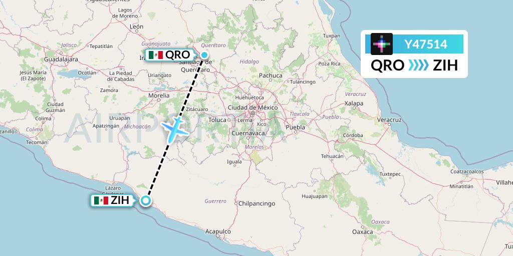 Y47514 Volaris Flight Map: Queretaro to Zihuatanejo