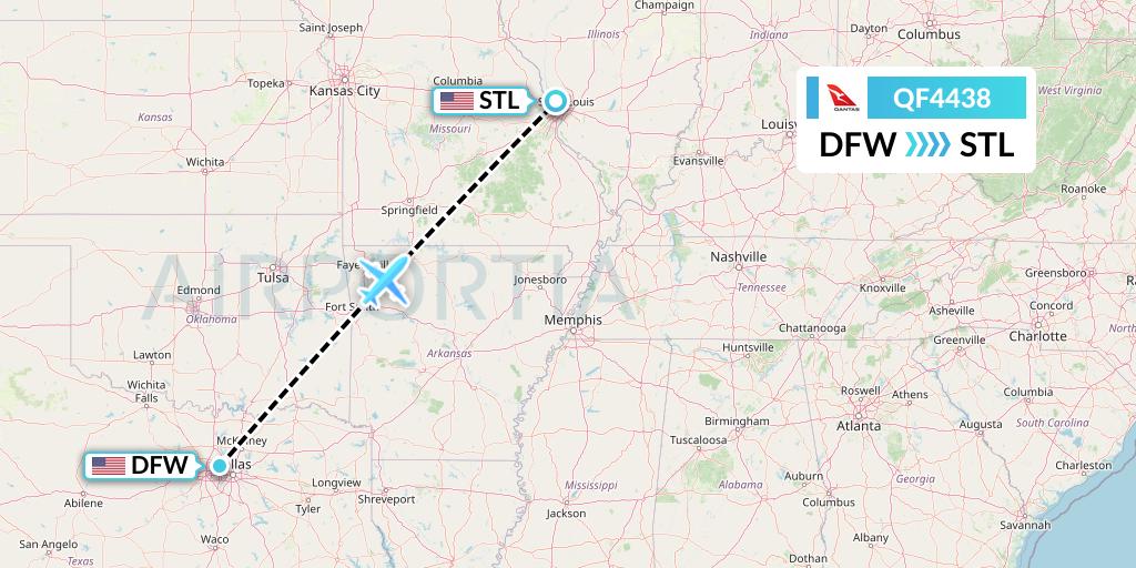 QF4438 Qantas Flight Map: Dallas to St. Louis
