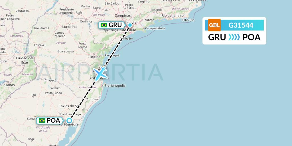 G31544 GOL Transportes Aeros Flight Map: Sao Paulo to Porto Alegre