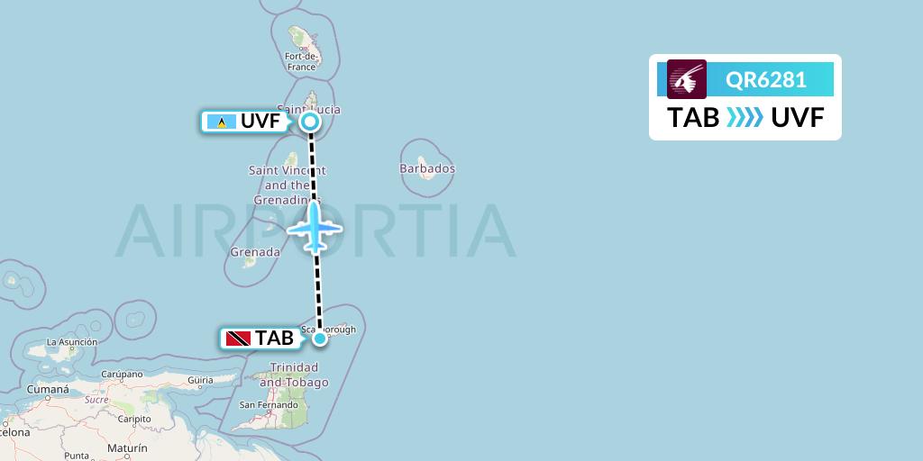 QR6281 Qatar Airways Flight Map: Scarborough to Vieux Fort