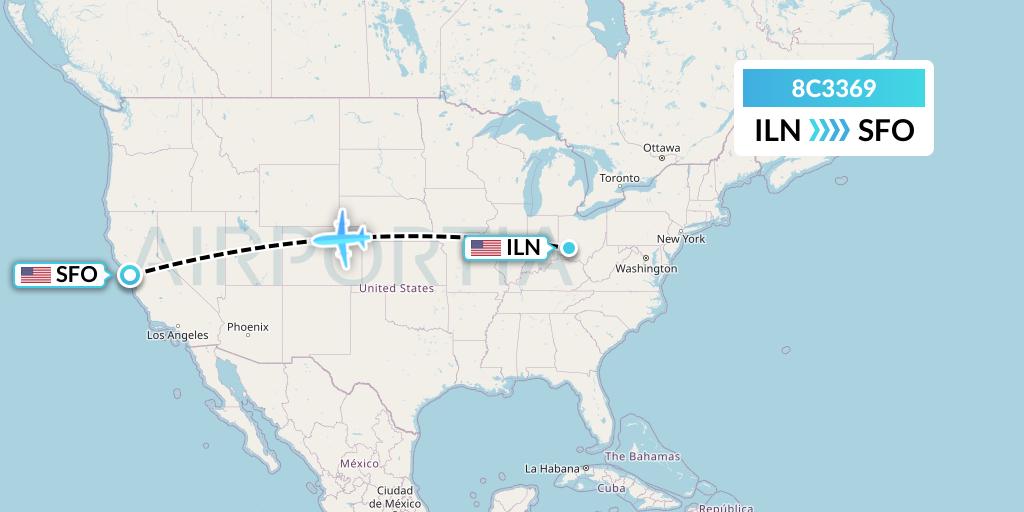 8C3369 Air Transport International Flight Map: Wilmington to San Francisco