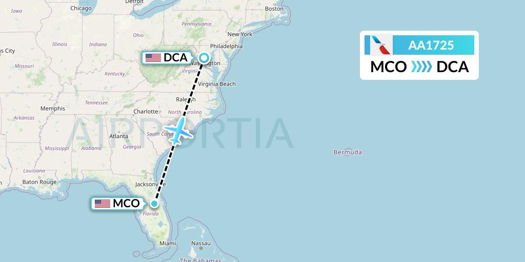 AA1725 American Airlines Flight Map: Orlando to Washington