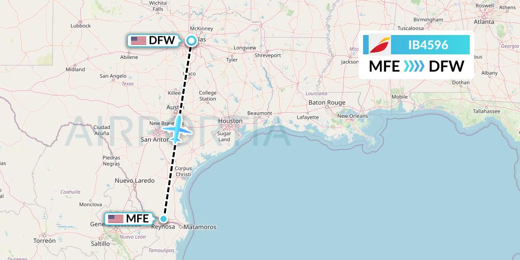 IB4596 Iberia Flight Map: McAllen to Dallas
