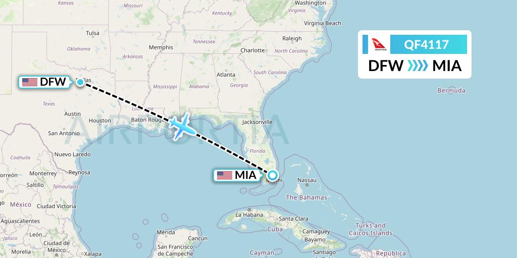 QF4117 Qantas Flight Map: Dallas to Miami