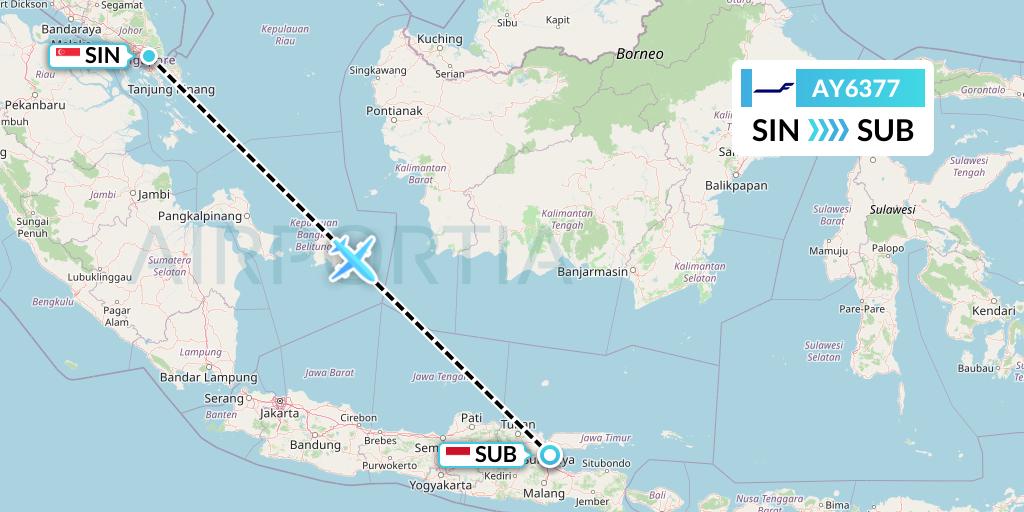 AY6377 Finnair Flight Map: Singapore to Surabaya