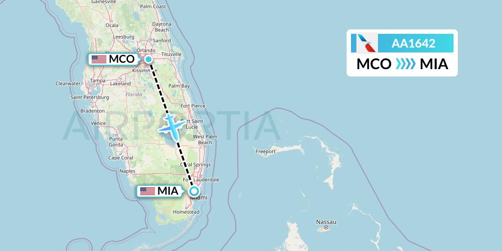 AA1642 American Airlines Flight Map: Orlando to Miami