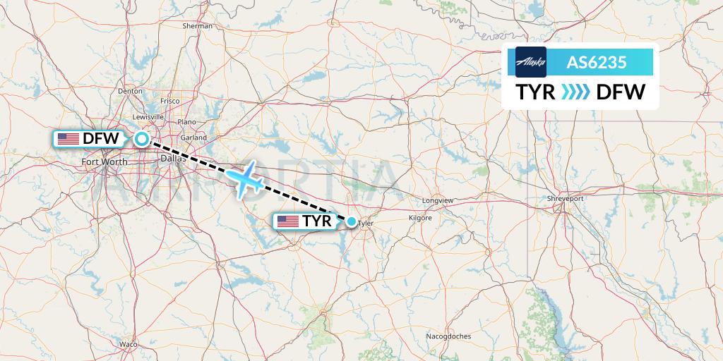 AS6235 Alaska Airlines Flight Map: Tyler to Dallas