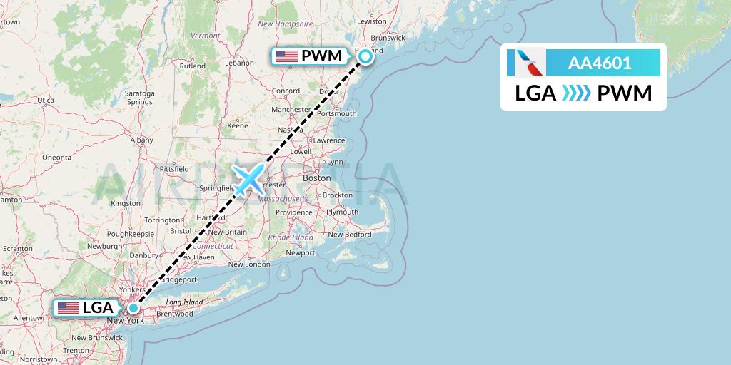 AA4601 American Airlines Flight Map: New York to Portland