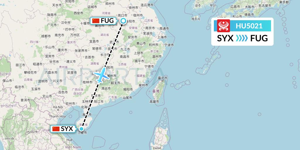 HU5021 Hainan Airlines Flight Map: Sanya to Fuyang