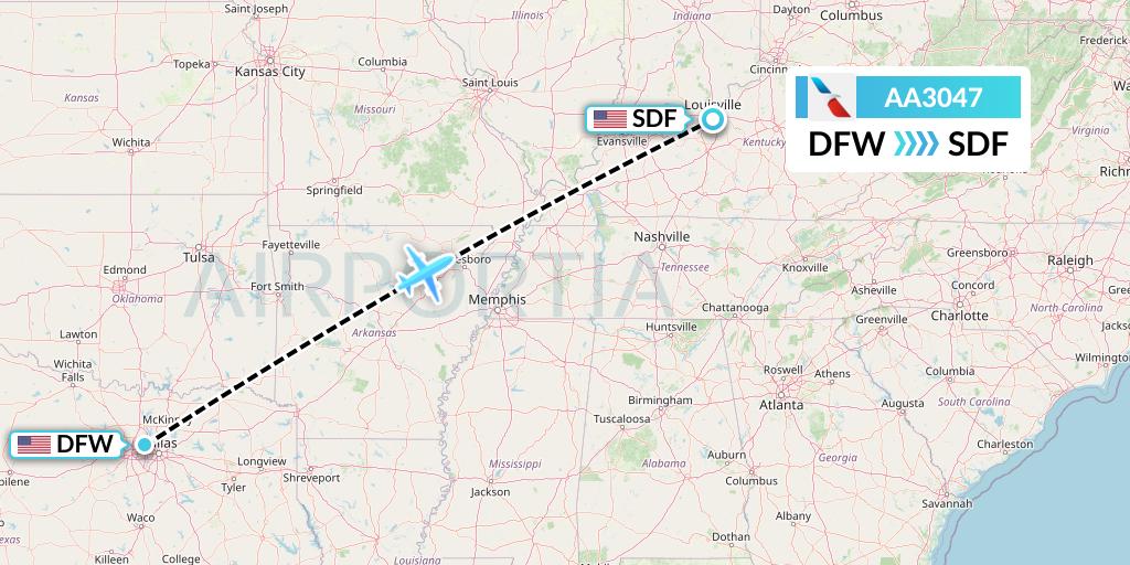 AA3047 American Airlines Flight Map: Dallas to Louisville