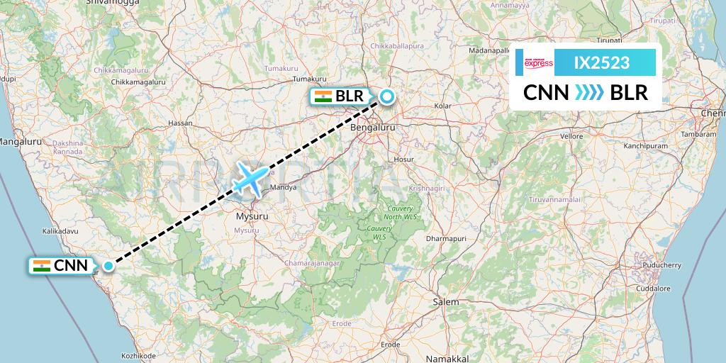 IX2523 Air India Express Flight Map: Mattannur to Bangalore