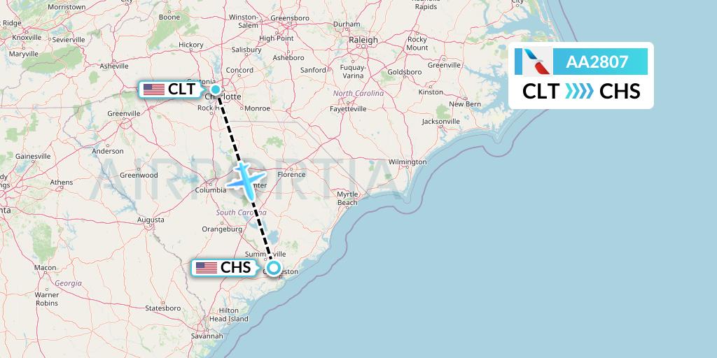 AA2807 American Airlines Flight Map: Charlotte to Charleston