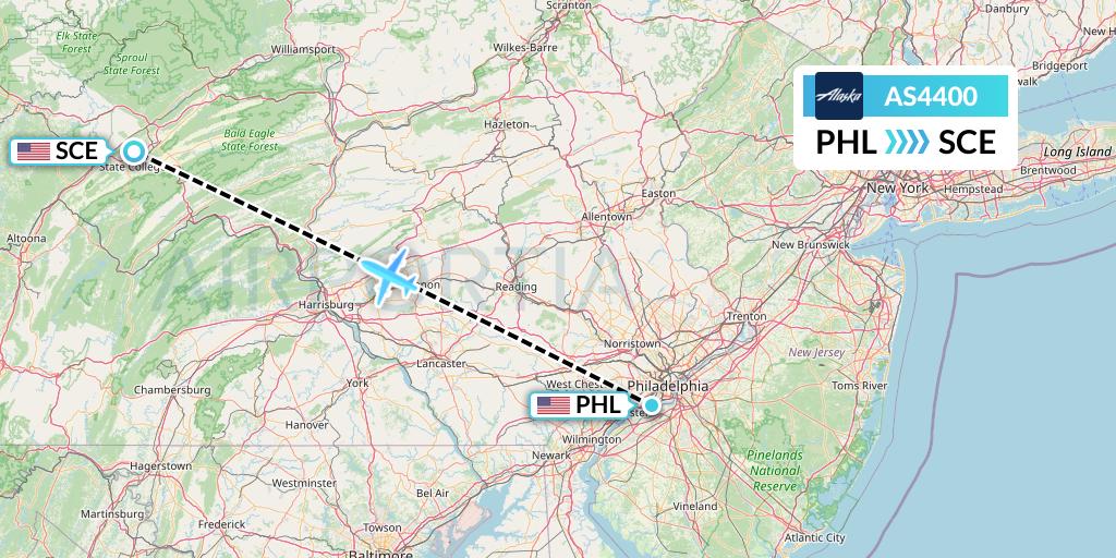 AS4400 Alaska Airlines Flight Map: Philadelphia to State College