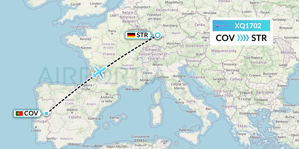 XQ1702 SunExpress Flight Map: Portugal to Stuttgart