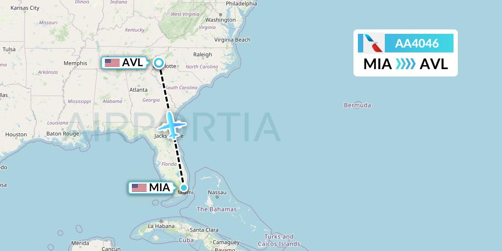 AA4046 American Airlines Flight Map: Miami to Asheville